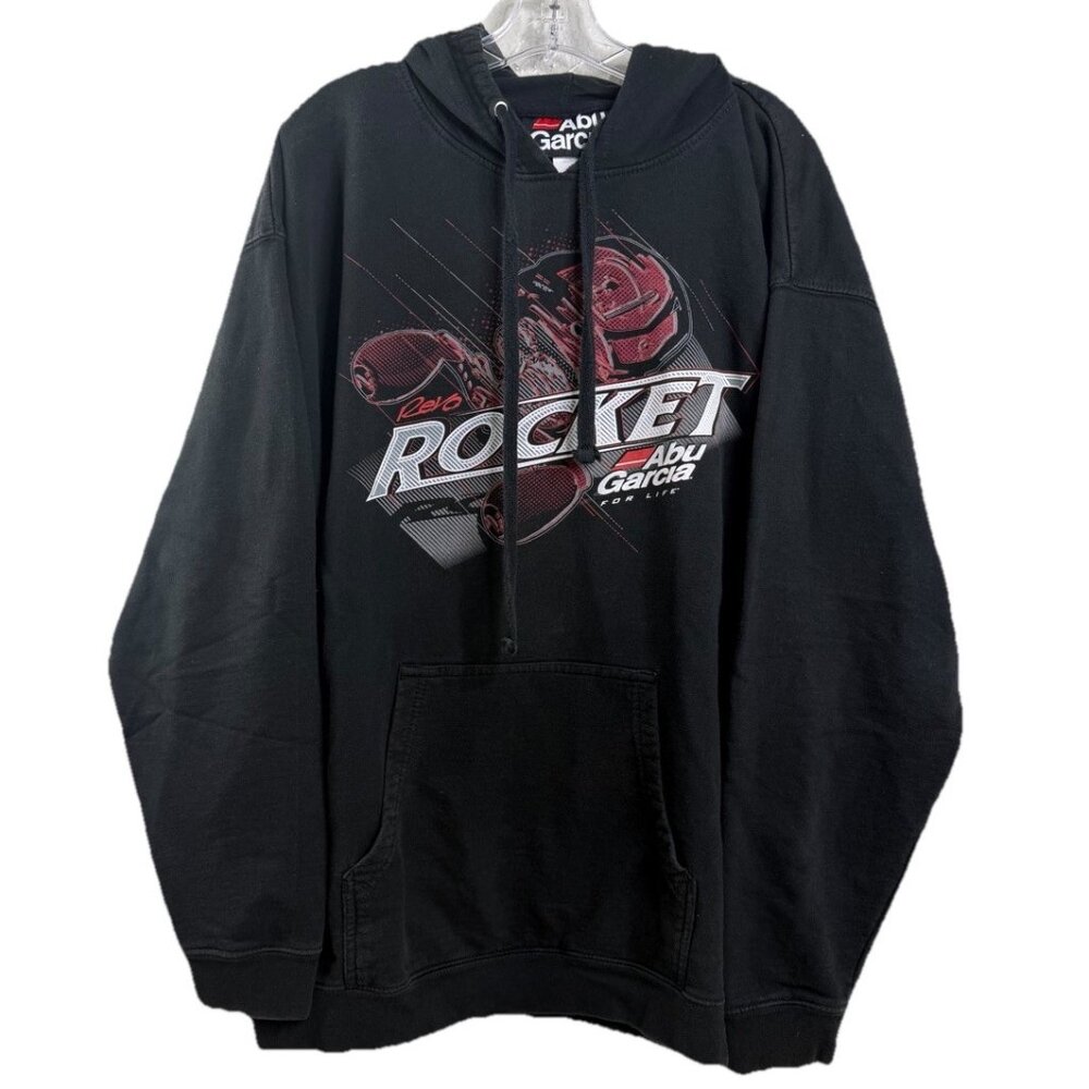 Abu Garcia 2XL Hoodie Pullover Black Fishing Rocket Big Logo Licensed GUC